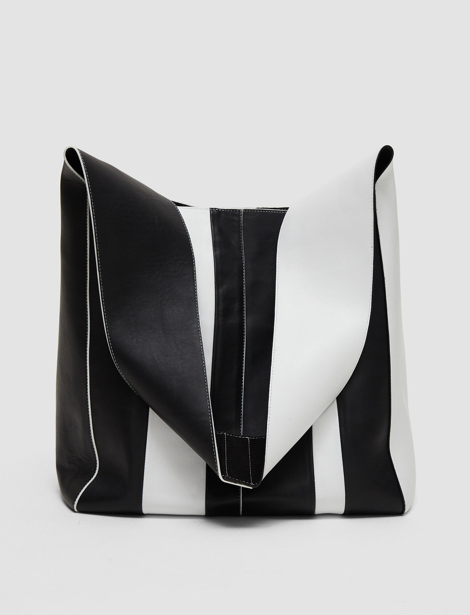 Joseph, Leather Striped Slouch Bag, in Ivory/Black